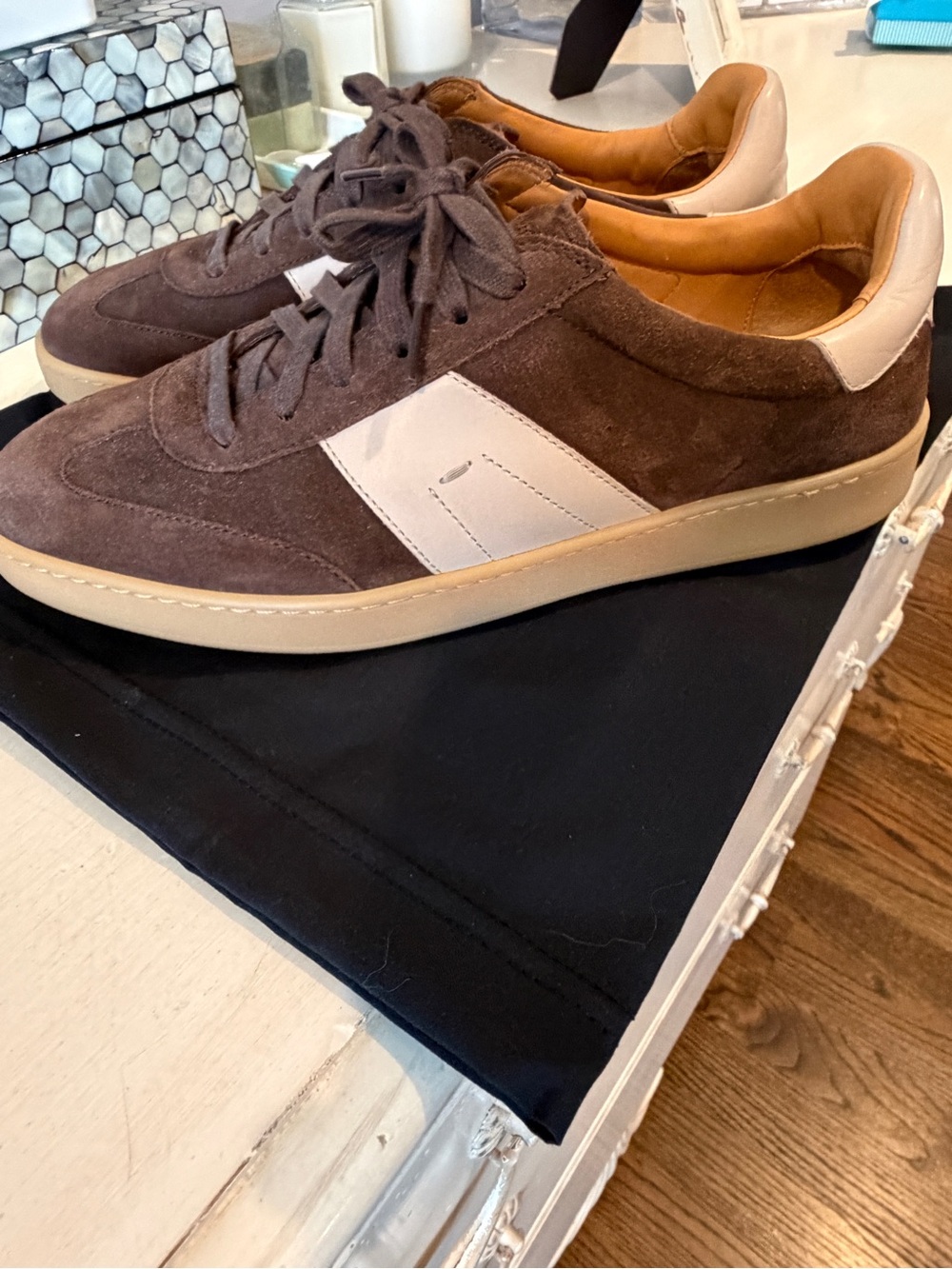 Magnanni Primers Brown Suede Sneakers with Cream Panels
